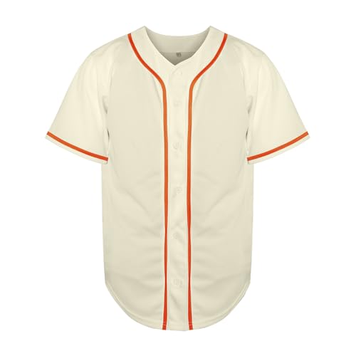 Camiseta de béisbol beige-naranja lisa, manga corta casual con botones miniatura 3