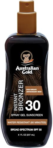Image of Australian Gold Spray Gel Sunscreen with Instant Bronzer SPF 30,8 Ounce | Moisturize & Hydrate Skin | Broad Spectrum-| Water Resistant-| Non-Greasy-| Oxybenzone Free-| Cruelty Free,(Pack of 6)