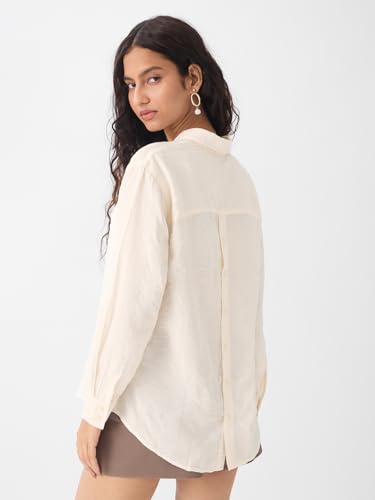 Image of The Souled Store Textured Shirt: Women and Girls Full Sleeves Spread Collar Solid Textured Viscose Nylon Relaxed Fit Lightweight Summer-Ready Casual Wear Shirts