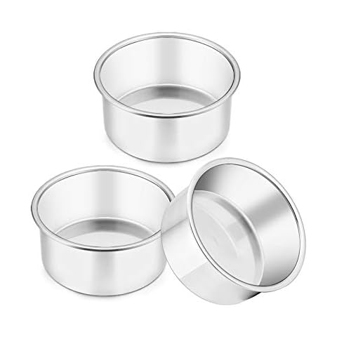 TeamFar 4 Inch Cake Pan, Mini Cake Pan Small Round Baking Cake Pans Set Stainless Steel, For Baking Steaming Serving, Healthy & Sturdy, Easy Clean & Dishwasher Safe - Set of 3 Cover