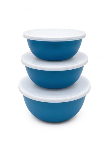 Image of 500ml, 750ml, 1250ml | Blue Euro Style Food Storage Containers for Kitchen | Stainless Steel Leak Proof Lids Mixing Bowls | Kitchen Food Storage Bowls (3, Blue)