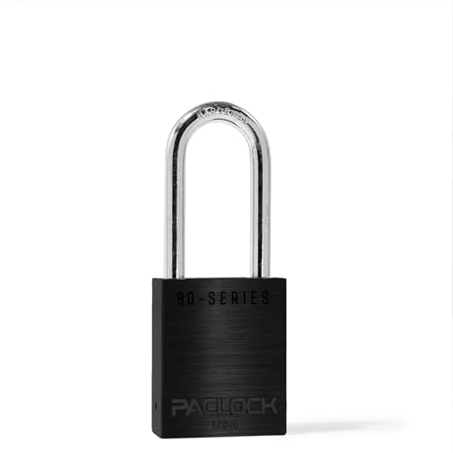 Image of PACLOCK's SR-90A Padlock, 2 inch Tall Hardened Steel Shackle, High Performance 6-Pin Cylinder, Keyed Differently w / 2 Keys, Black