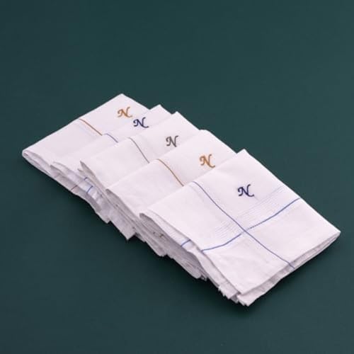 Image of CROSSLINE Men's Initial Monogram (A-Z) Embroidery 100% Pure Cotton Handkerchief | White Base With Colored Border | Handkerchiefs For Men Cotton Soft - (Pack of 5)