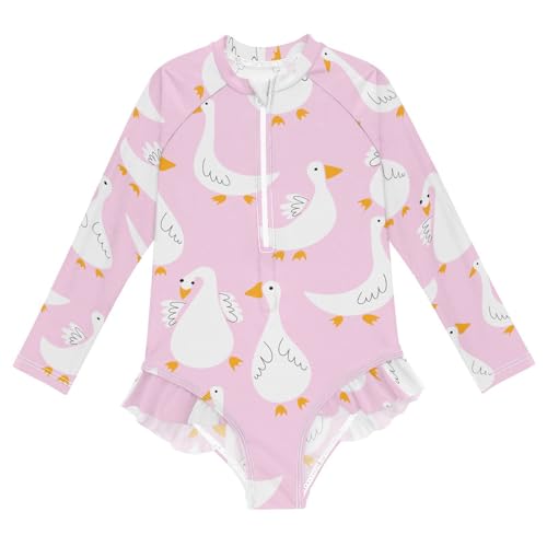 susiyo Spring Goose Girls Long Sleeve One Piece Swimsuits Rash Guard Bathing Suit UPF 50+ Zipper Girl Swimwear