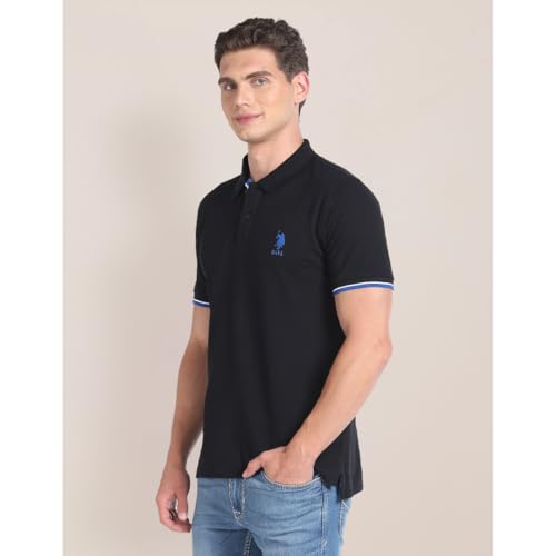 Image of U.S. Polo ASSN. Solid Slim Fit Polo T Shirts for Men - 100% Cotton, Half Sleeves Mens Tshirt