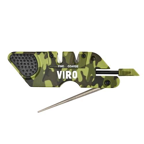 VIRO 6-in-1 Pocket Knife Sharpener& Survival Tool Outdoor Hunting Knife & Hook Sharpener, Handheld, Compact, Lightweight, Multi Use(Camouflage Army Green)