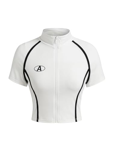SOLY HUX Women's Short Sleeve T-Shirts Zip Up Racing Shirt Crop