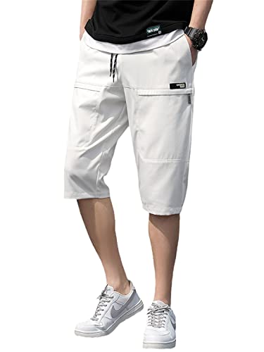 Pantalon court d'été blanc homme longueur mollet coupe droite