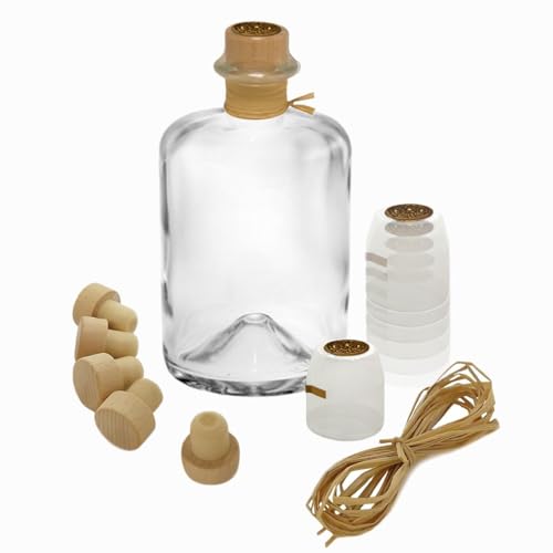 Geniess-Bar! 3x Profi Set Apothekerflasche 1000 ml leer Apotheker Glas Flaschen zum selbst befüllen & transparente Schrumpfkapseln mit Siegel gold & Korken & Bast Apothekerflaschen
