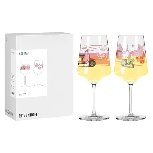 RITZENHOFF 8096003 Cocktail-Glas 500 ml 2er Set Serie Entdecker 2 Stück mit Vespa-Motiv bunt - Made in Germany