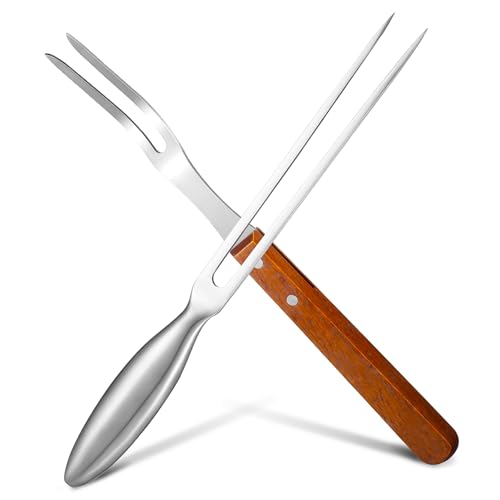 SUPVOX Stainless Steel Bbq Forks Set 29cm 33cm with Wood Handle 3-pronged Forks for Meat Perfect for Outdoor Cooking