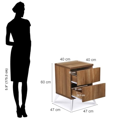 Image of Nilkamal Trixie Night Stand | Wooden Bed Side Table with 2 Drawers | Multipurpose End Table for Bedroom, Living Room | Oak