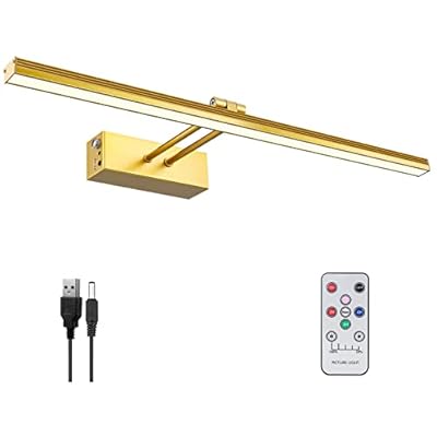 FUNCHDAY Picture Light,5000mAh Battery Operated Picture Light for Wall,Wireless Remote Painting Light with Timer and Dimmable,16”Metal Art Light for Display,Artwork,Portrait,Gallery-Gold