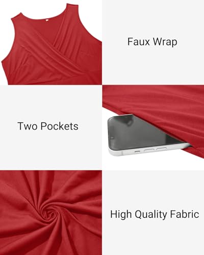 Image of Holipick Women's Plus Size Sleeveless V Neck Wrap Sundress Summer Casual Dress with Pockets