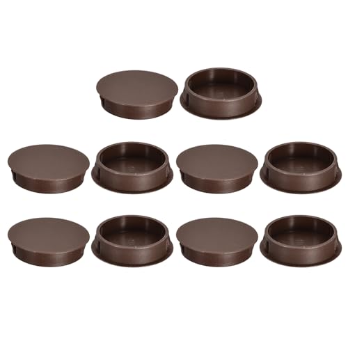 Image of uxcell 40mm /1.57 inch Plastic Hole Plugs, 10Pcs Flush Type Panel Round Snap in Fastener Knockout Locking Plugs for Furniture Insert End Caps Panels, Brown