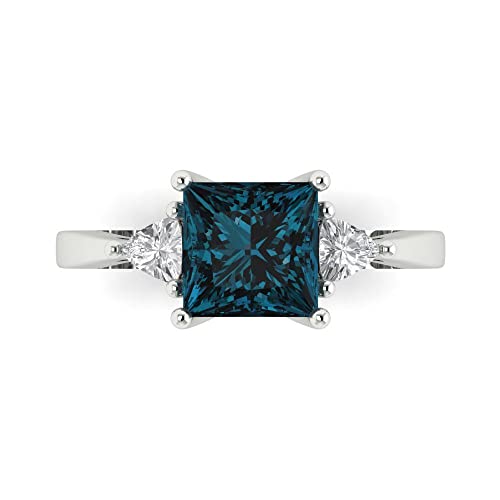 2.32 ct Princess Cut Natural London Blue Topaz 14k Yellow Gold Three-Stone Wedding Engagement Bridal Promise Ring