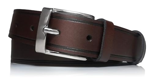 Almela - Cinturón de hombre - Piel legítima - 3 cm de ancho - Cuero - Económico - 30mm - Hebilla plata brillo - Caballero - Negocios vestir traje vaquero informal formal jeans casual - Belts for men