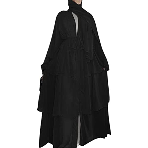 Caftan Muslim Cardigan fluide pour femme voilée, robe légère noire XXL style Dubaï