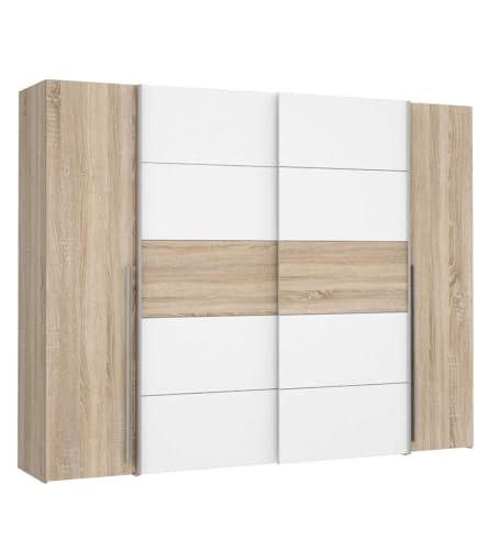 CAMBIA TUS MUEBLES CTM®Armario Aragon 270 cm – Armario Ropero con Puertas Correderas y Abatibles – Gran Capacidad con Estantes y Barras – Diseño Moderno – 270x210x61,2 cm – (Roble-Blanco)