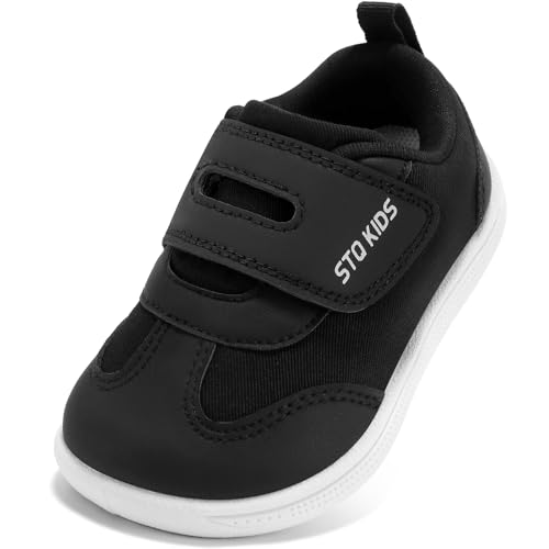 STQ KIDS Barfussschuhe Kinder Breite Leicht Turnschuhe Jungen Barfußschuhe Kleinkind Sneaker Kinderschuhe Sportschuhe Draußen Schuhe Schwarz 23 EU/T6 Weit