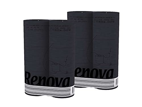 Schwarzes Toilettenpapier - 3-lagig - Renova Black Label - Luxuriöses, weiches und originelles 3-lagiges Toilettenpapier in Schwarz (2er Pack (12 Rollen)