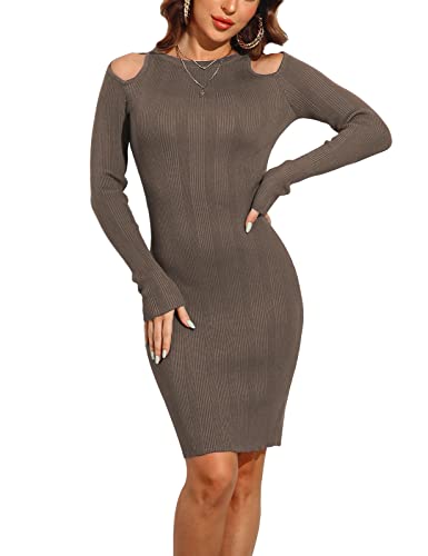 Image of Rocorose Women's Turtleneck Sweater Dress Long Sleeve Elasticity Ribbed Mini Bodycon Dresses