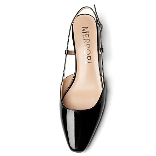 MERRORI Women's Buckle Block Patent Solid Square Toe Slingback Chunky Low Heel Pumps Shoes 1.5 Inch3