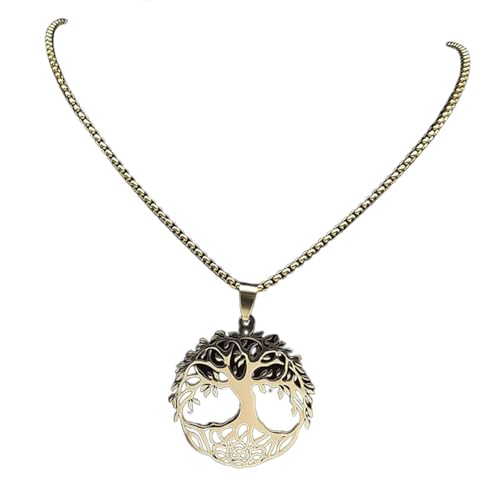 Collar con colgante de árbol de la vida, collar redondo para mujeres y hombres, collares de cadena de color dorado, joyería de árbol de la vida, regalos de cumpleaños para mujeres y hombres