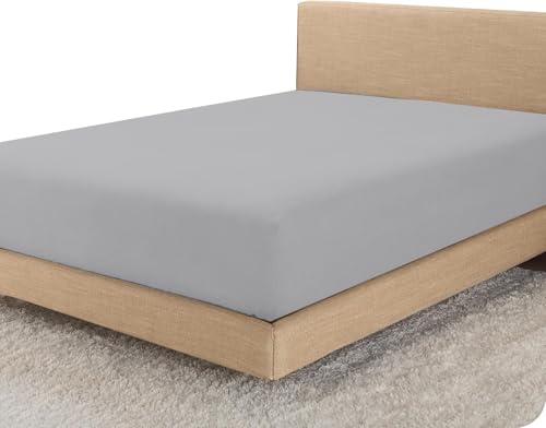 Linens World Egyptian Cotton Double Fitted Sheet 200 Thread Count 30cm Deep Pocket Breathable Hypoallergenic Soft Hotel Quality Bed Sheet Anti-Wrinkle & Fade Resistant (137x190cm Grey)