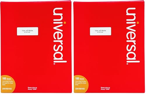 Universal White Labels, Inkjet/Laser Printers, 1 X 2.63, White, 30/Sheet, 100 Sheets/Box (Pack of 2)