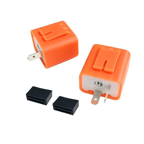2 PCS Relé Intermitentes LED Moto Universal 12V, Intermitente LED Moto Ajustable, rele intermitentes moto, 2 Pines Ajustable con Protección Automática, Resistencia al Agua, Instalación Rápida, Naranja