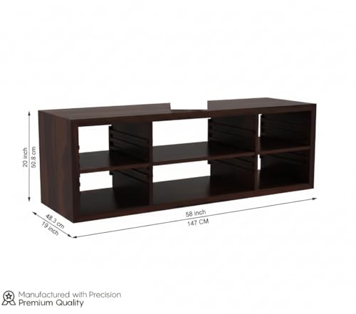 Image of Elegant Solid Sheesham Wood TV Unit for Living Room - 6 Adjustable Shelves, Accommodates up to 60-Inch TV (Dallas, Walnut Finish)