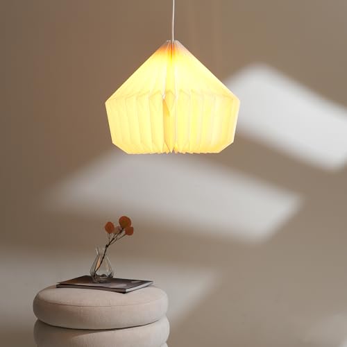 Image of FIG Living Origami Paper Pendant Lamp (Off-White) | 54 x 54 x 21 cm | Luxury Handmade Design | Ceiling Lamp & Chandelier | Hanging Light for Dining Room, Living Room & Cafe (Canvas)
