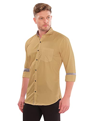 Image of LookMark Men's Cotton Blend Stitched Solid Full Sleeve Regular Fit Shirt