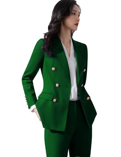 Women' Suit 2 Piece Double Breasted Blazer Pants Suit Set for Wedding Business Pantsuit for Work4