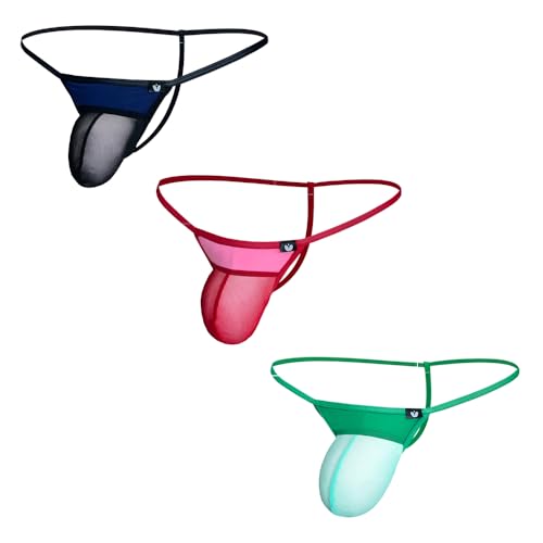 COMLIFE Men's Sexy Low Rise G String Thong Sheer Mesh Bikini Underwear