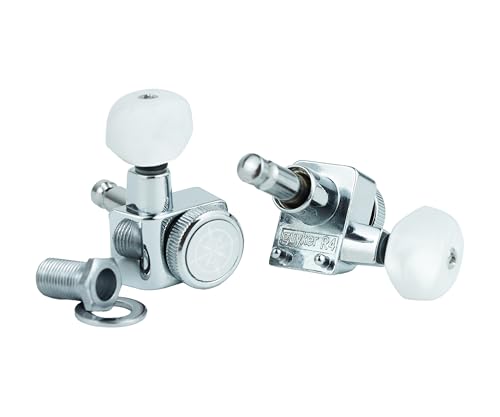Image of Guyker 6 In-line Guitar Locking Tuners - 1:18 Lock String Tuning Key Pegs Machine Heads for Folk Classical Acoustic Electric Guitar - Pearl Buttons, Chrome