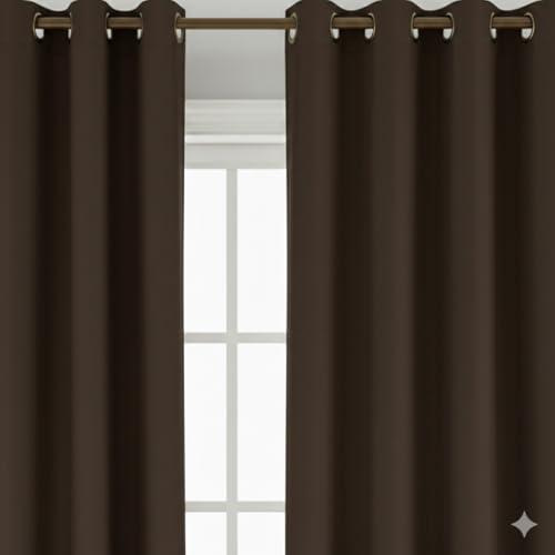Image of Amazon Brand - Solimo Velvet Curtain Set of 2 (52x48 Inch) Plain Door & Window Curtains for Living Room & Bedroom |75% Light Blocking, Eyelet Curtains for Home Decor in Coffee Color (4 feet x 4 feet)