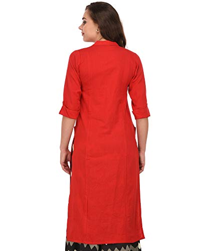 Image of Pistaa's Women's Cotton Relaxed Fit Straight Solid Kurta With Two Patch Pockets