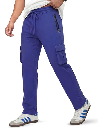 Image of Fflirtygo Mens Cargo Pants Cotton | Track Pants with Zip Pockets | 4 Pocket Joggers | Baggy Lower for Men | Sizes Upto 6XL