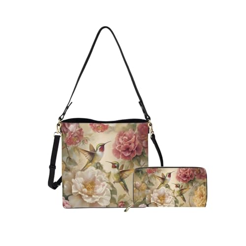 Image of HUGS IDEA Leather Purses and Handbag for Women Bucket Bag with Wrist Wallet 2 Packs