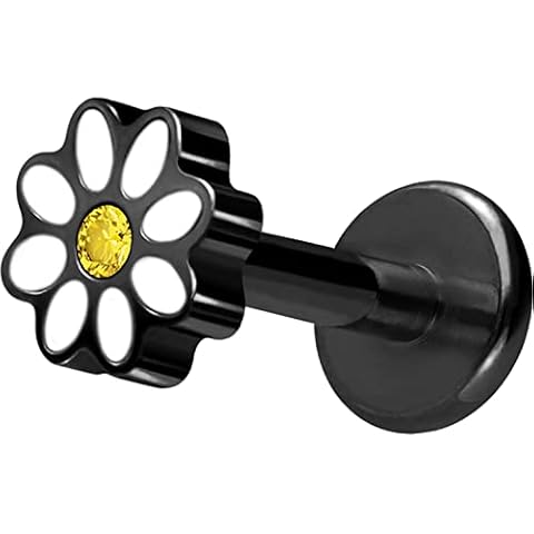 PIERCINGLINE Titan Labret mit Innengewinde | GÄNSEBLÜMCHEN + KRISTALL | Piercing Ohr Helix Lobe Tragus | Farb & Größenauswahl Cover