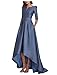 Caodip Steel Blue High Low Evening Dresses for Women Plus Size Half Sleeves Satin Elegant Formal Prom Party Dress Long A Line Wedding Guest Dress with Pocket US16W