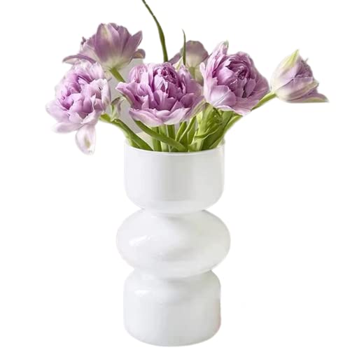 White Flower Aesthetic Vase, Unique Flower Vase, Glass Flower Vase, Cute Flower Vase For Aesthetic Decor, Table Home Indoor Decor, Modern Boho