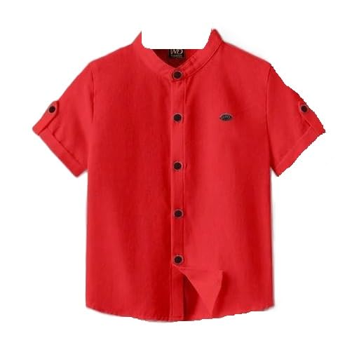 Image of Kids Shirt Cotton Blend Solid Short Sleeve Shirt for Boys | Comfortable & Breathable Casual