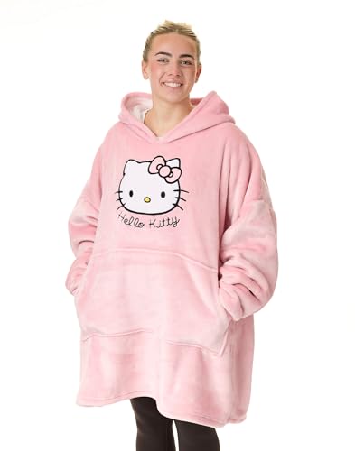 Hello Kitty Damen tragbare Decke Hoodie | Erwachsene Rosa Kapuzenpullover...