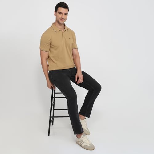 Image of Park Avenue Men Slim Fit Solid Pattern Cotton Polyester Blend Half Sleeve Polo Neck Casual T-Shirt