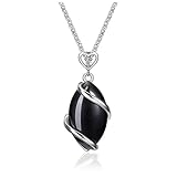 Jovivi Black Agate Stone Necklace for Women Men, Full Wire Wrapped Natural Gemstone Reiki Healing Crystal Pendant Jewelry
