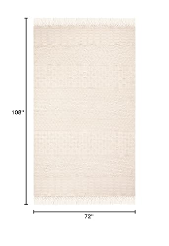Image of SAFAVIEH Natura Collection Area Rug - 6' x 9', Ivory, Handmade Moroccan Boho Wool Fringe, Ideal for High Traffic Areas in Living Room, Bedroom (NAT852B)