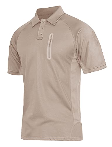 MAGNIVIT Men s Work Shirt Short Sleeve with Pockets Golf Polo Shirt Hiking Polo Tactical Shirt Khaki